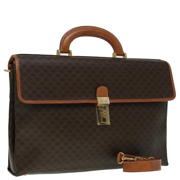 CELINE Macadam Canvas Hand Bag Pvc Leather Brown Gold - Picture 1 of 16